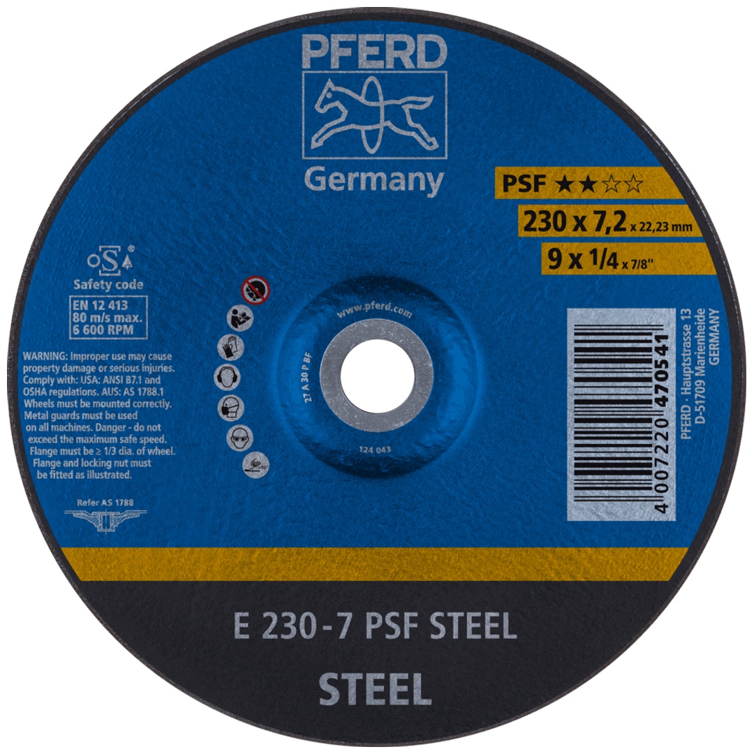 PFERD TOOLS Schruppscheibe E 230x7,2x22,23 mm Universallinie PSF STEEL für Stahl