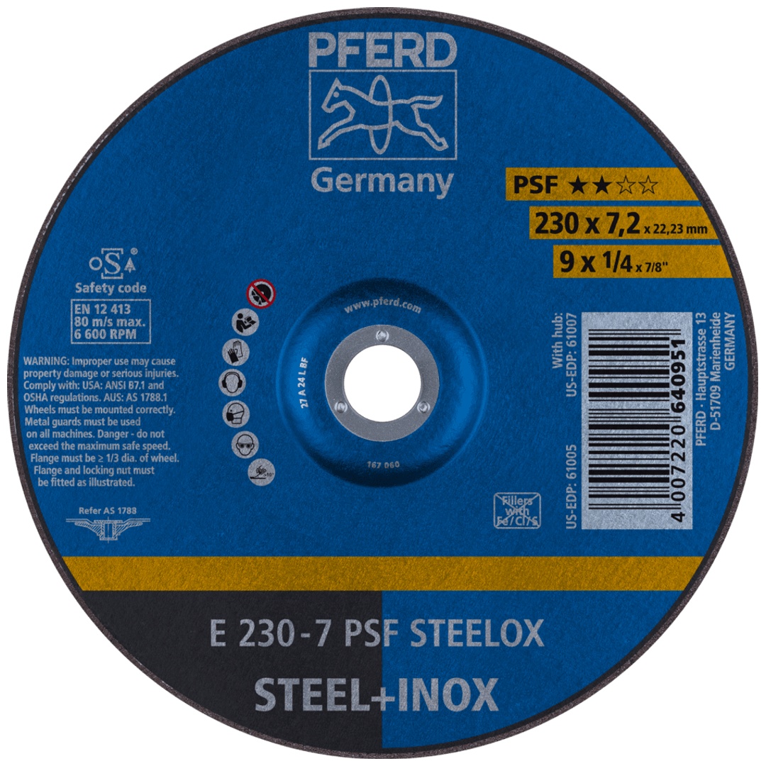 PFERD TOOLS Schruppscheibe E 230x7,2x22,23 mm Universallinie PSF STEELOX für Stahl/Edelstahl