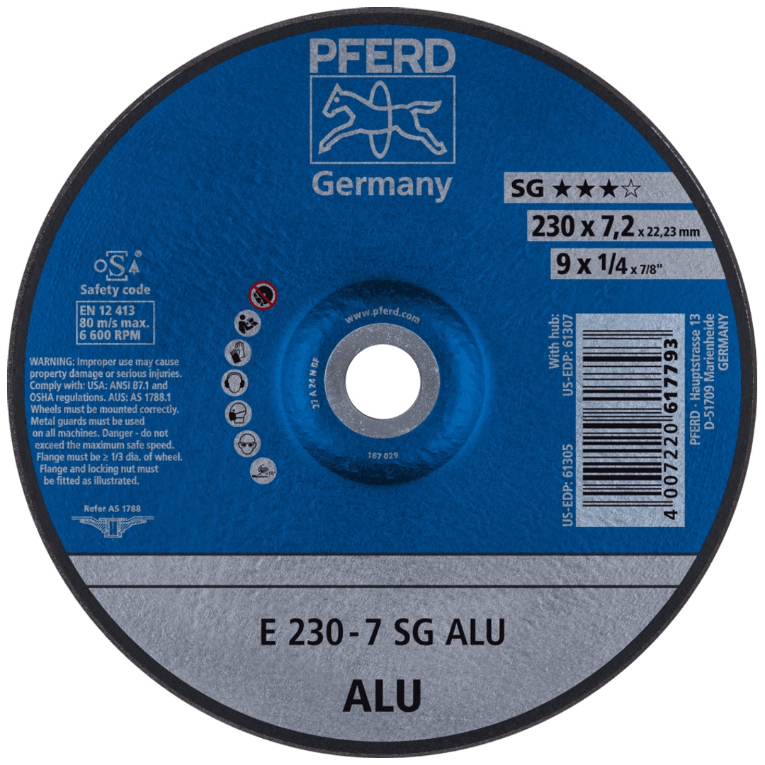 PFERD TOOLS Schruppscheibe E 230x7,2x22,23 mm Leistungslinie SG ALU für Alu