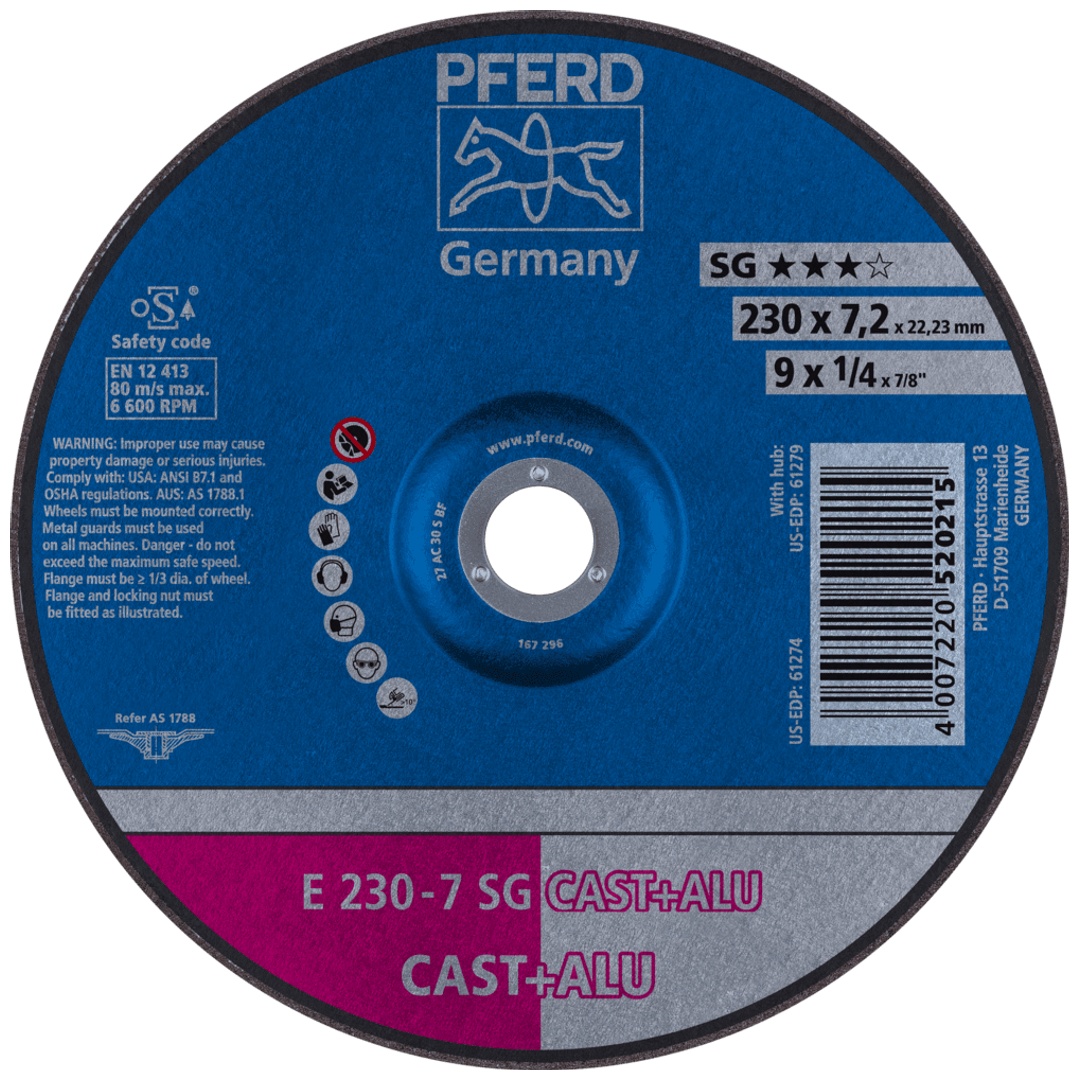 PFERD TOOLS Schruppscheibe E 230x7,2x22,23 mm Leistungslinie SG CAST+ALU für Guss/Alu