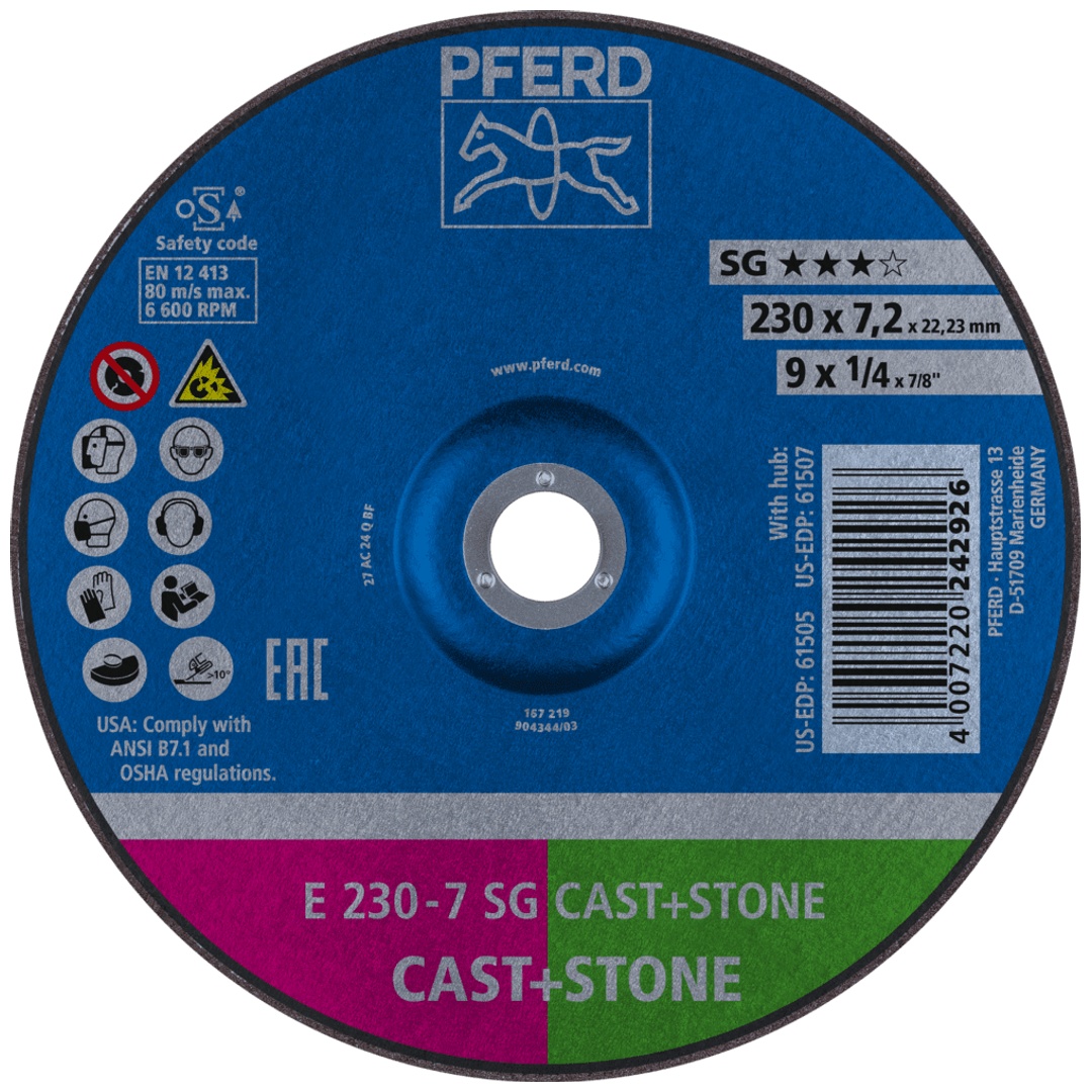 PFERD TOOLS Schruppscheibe E 230x7,2x22,23 mm Leistungslinie SG CAST+STONE für Guss/Stein