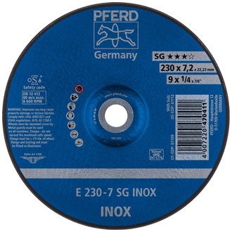 PFERD Schruppscheibe E 230x7,2x22,23 mm Leistungslinie SG INOX für Edelstahl