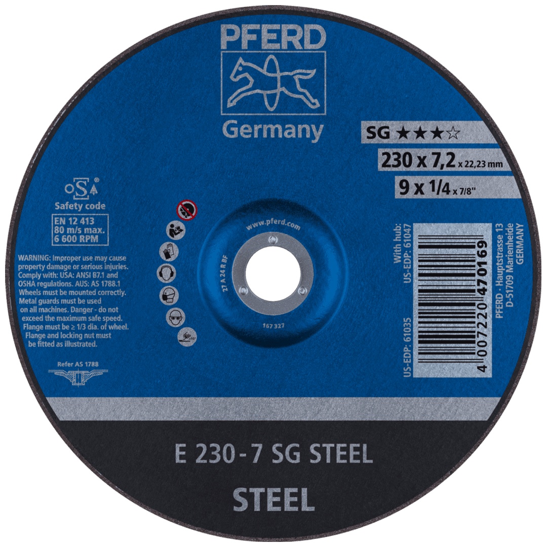 PFERD TOOLS Schruppscheibe E 230x7,2x22,23 mm Leistungslinie SG STEEL für Stahl