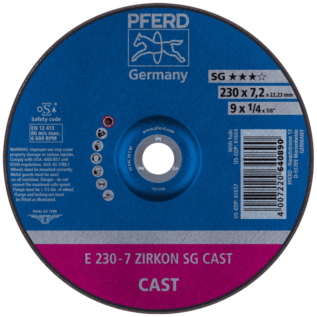 PFERD TOOLS Schruppscheibe E 230x7,2x22,23 mm ZIRKON Speziallinie SG CAST für Guss