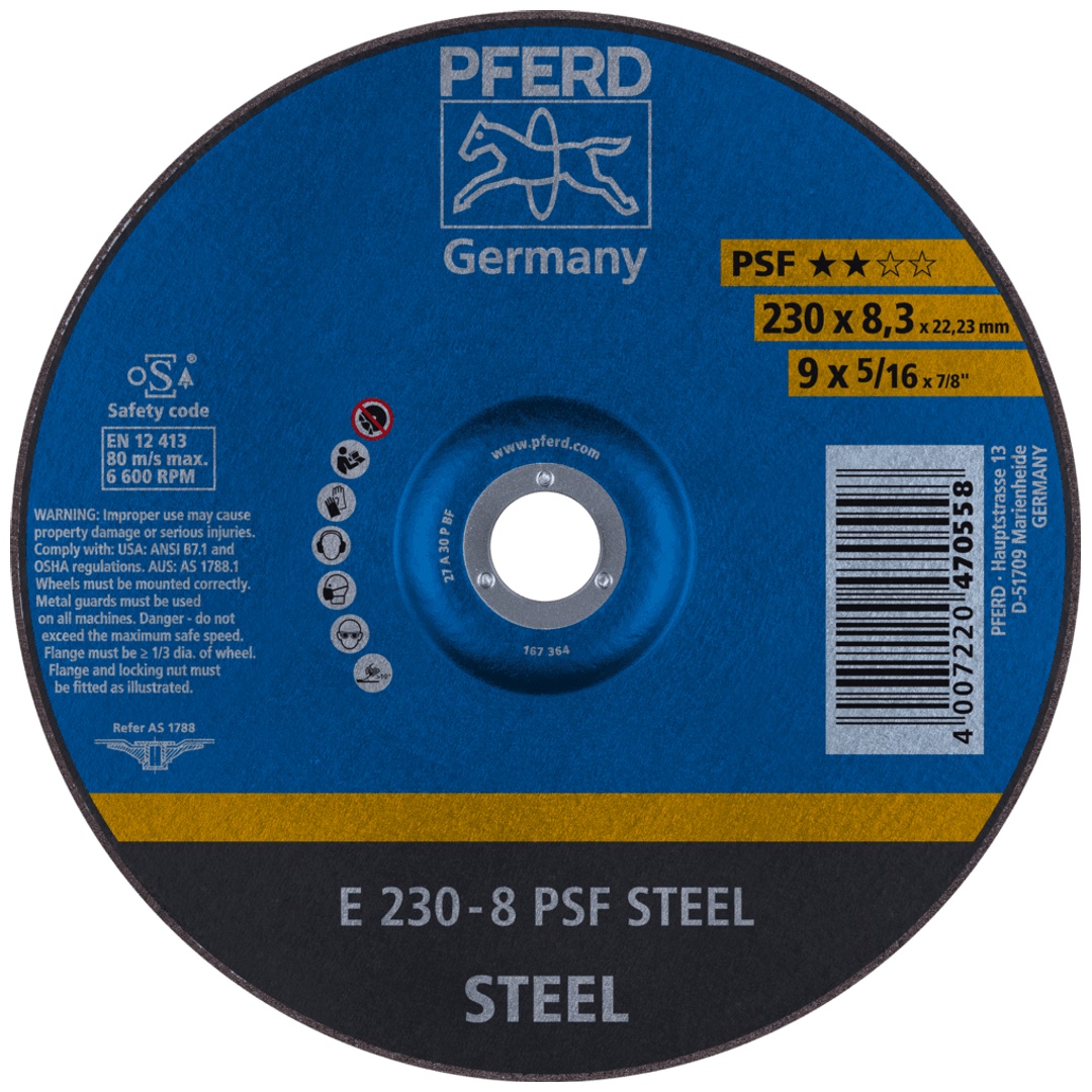 PFERD TOOLS Schruppscheibe E 230x8,3x22,23 mm Universallinie PSF STEEL für Stahl