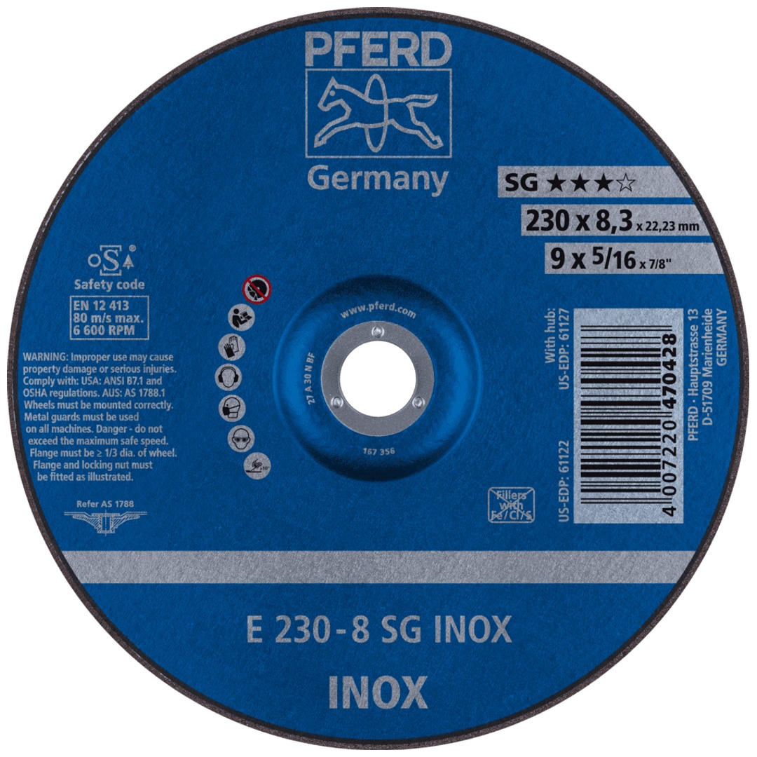 PFERD TOOLS Schruppscheibe E 230x8,3x22,23 mm Leistungslinie SG INOX für Edelstahl
