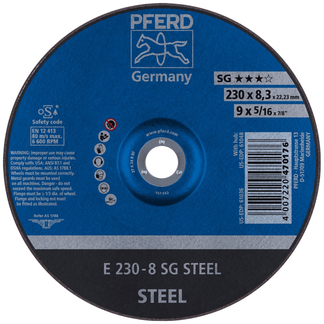 PFERD TOOLS Schruppscheibe E 230x8,3x22,23 mm Leistungslinie SG STEEL für Stahl