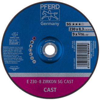 PFERD Schruppscheibe E 230x8,3x22,23 mm ZIRKON Speziallinie SGP CAST für Guss