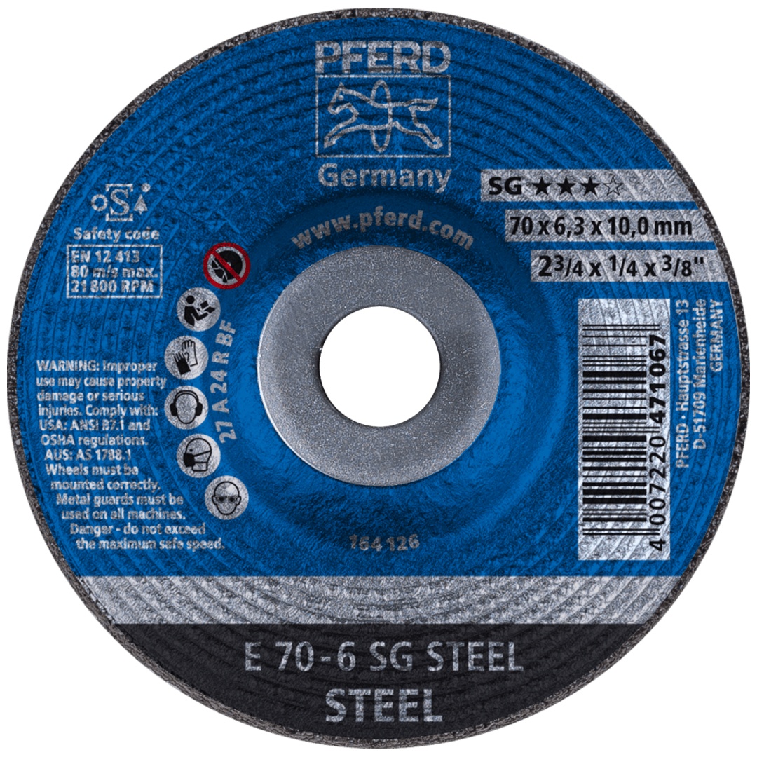 PFERD TOOLS Schruppscheibe E 70x6,3x10mm Leistungslinie SG STEEL für Stahl