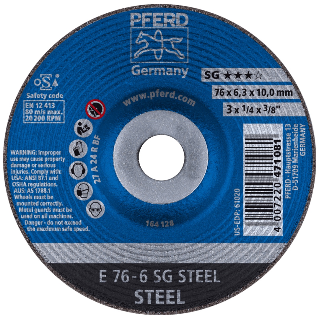 PFERD TOOLS Schruppscheibe E 76x6,3x10mm Leistungslinie SG STEEL für Stahl