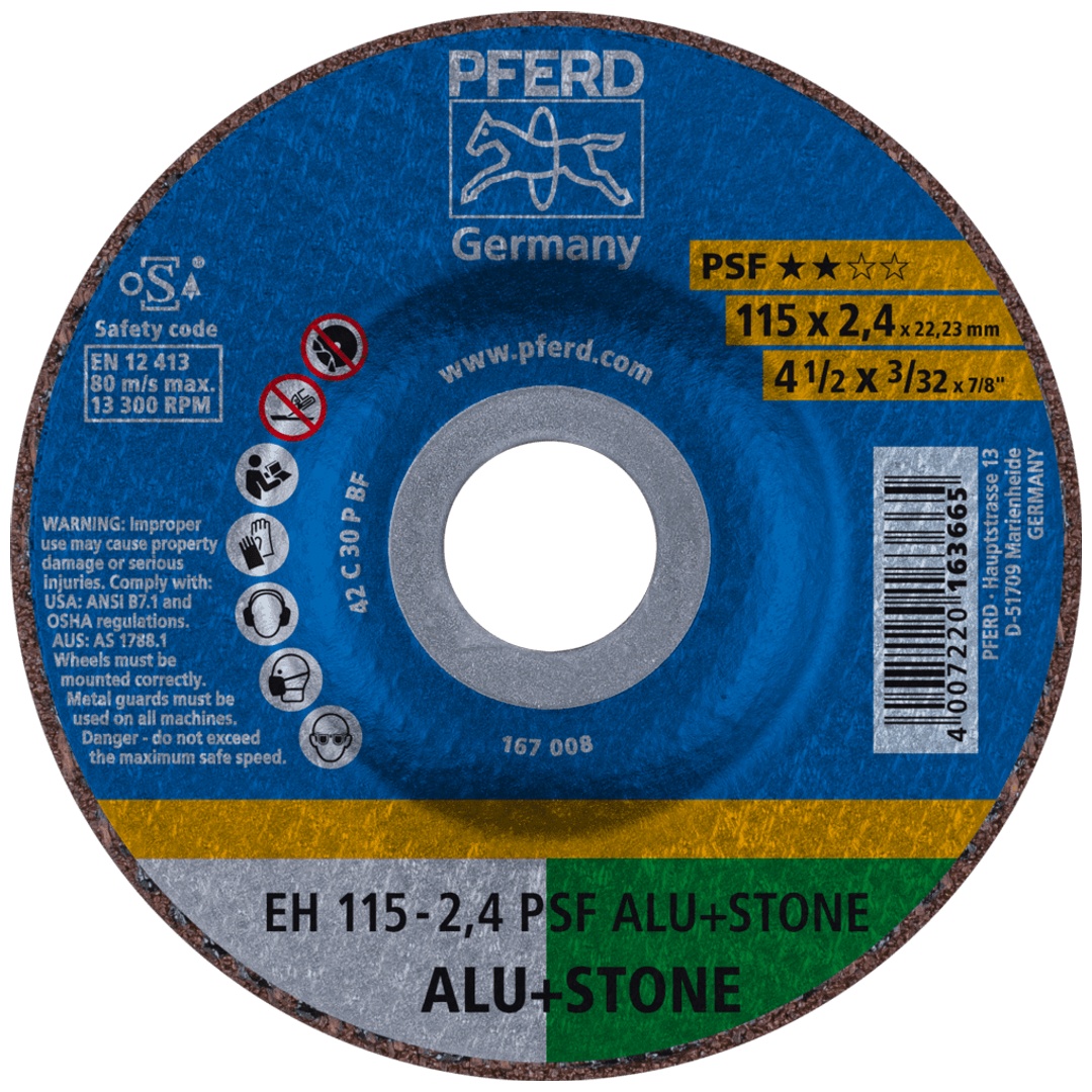 PFERD TOOLS Trennscheibe EH 115x2,4x22,23 mm gekröpft Uni.-Linie PSF ALU+STONE für Alu/NE-Met./Stein