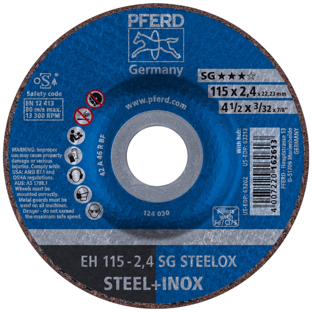 PFERD TOOLS Trennscheibe EH 115x2,4x22,23 mm gekröpft Leistungslinie SG STEELOX für Stahl/Edelstahl