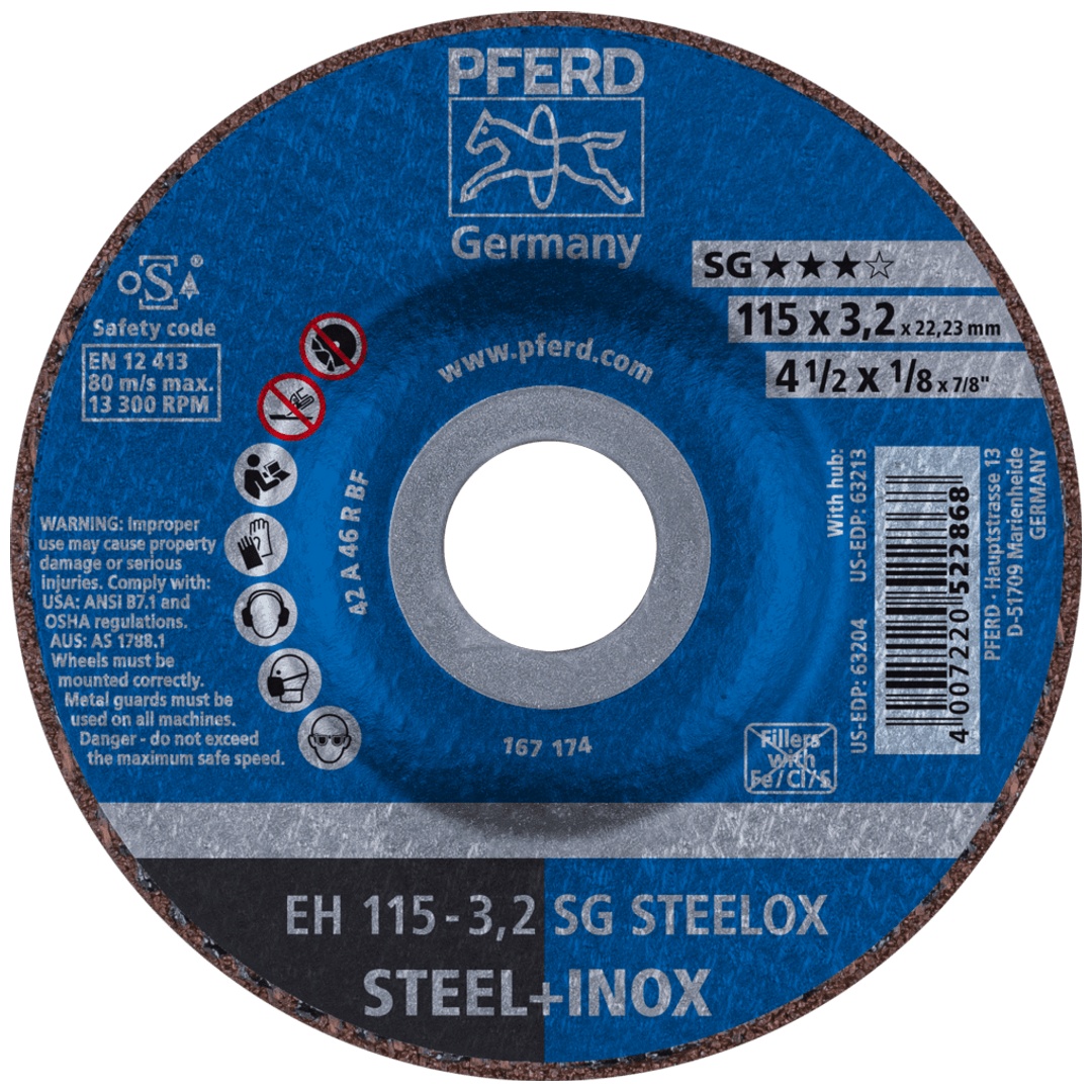 PFERD TOOLS Trennscheibe EH 115x3,2x22,23 mm gekröpft Leistungslinie SG STEELOX für Stahl/Edelstahl