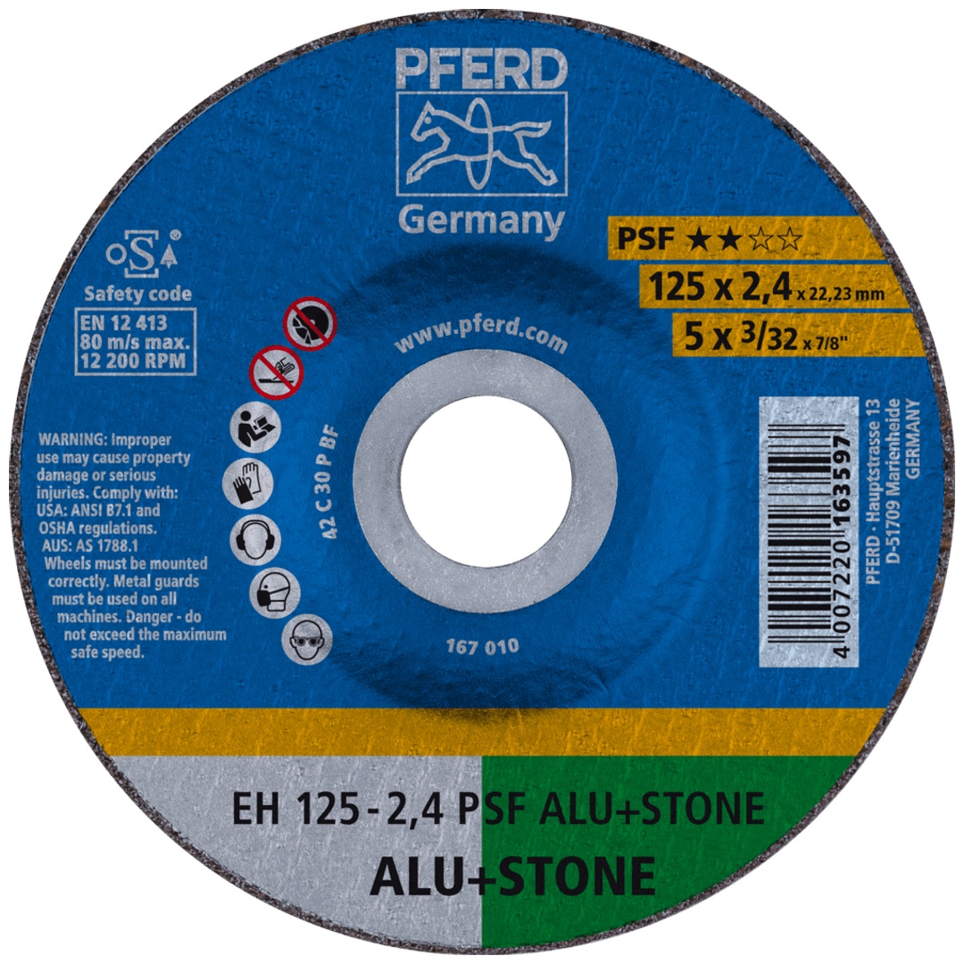 PFERD TOOLS Trennscheibe EH 125x2,4x22,23 mm gekröpft Uni.-Linie PSF ALU+STONE für Alu/NE-Met./Stein