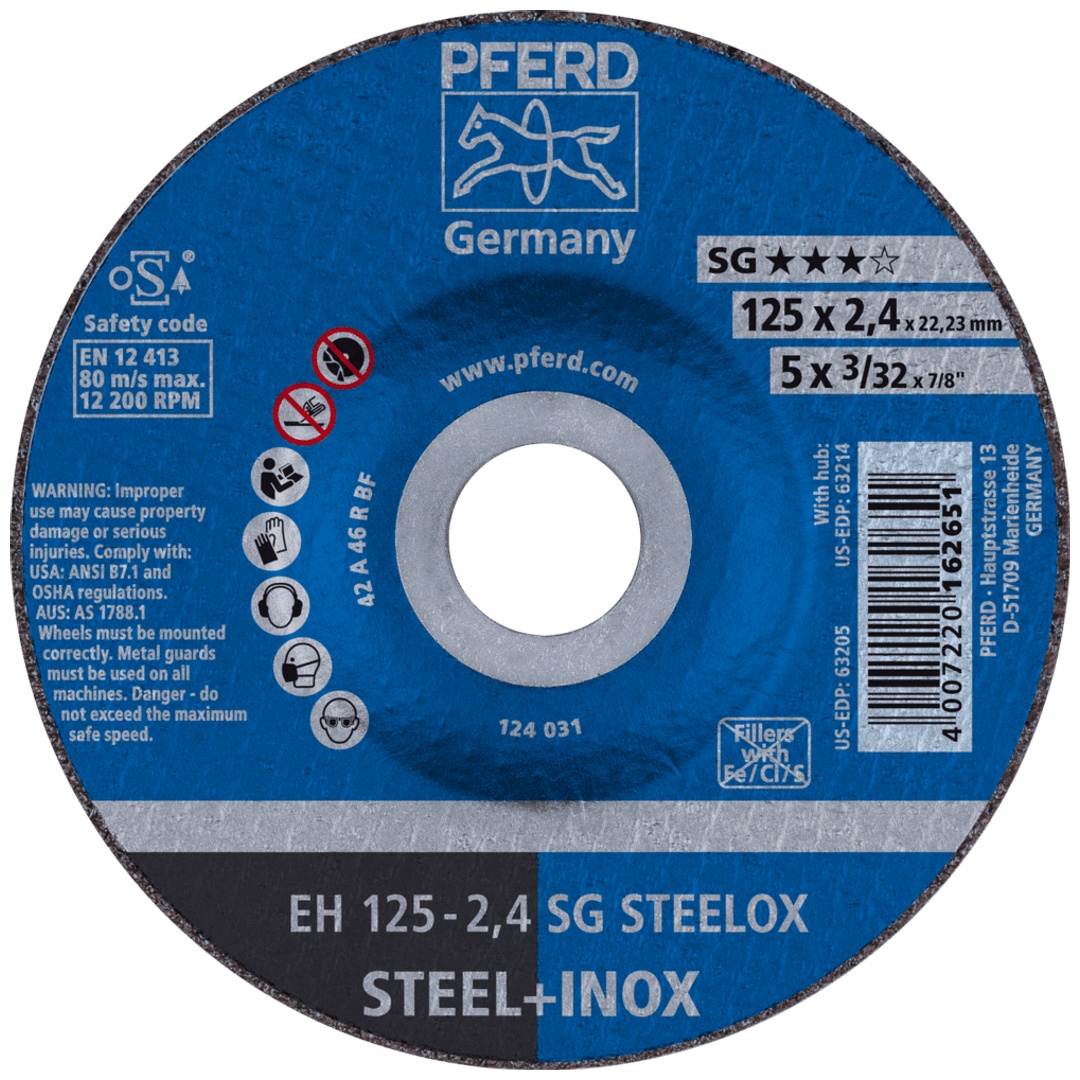 PFERD TOOLS Trennscheibe EH 125x2,4x22,23 mm gekröpft Leistungslinie SG STEELOX für Stahl/Edelstahl