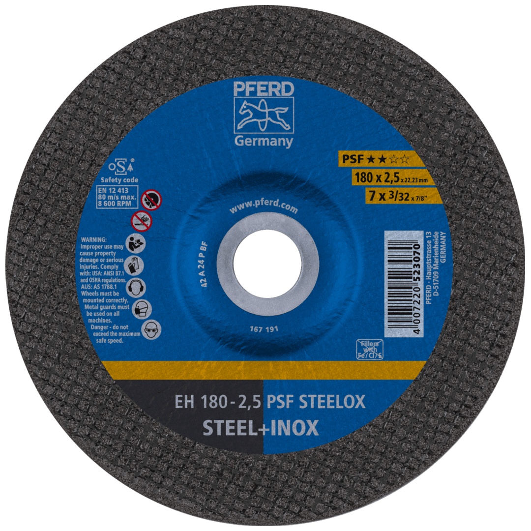 PFERD TOOLS Trennscheibe EH 180x2,5x22,23 mm gekröpft Universallinie PSF STEELOX für Stahl/Edelstahl