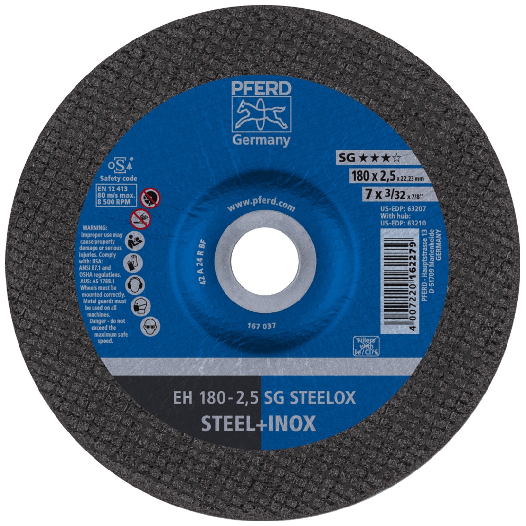 PFERD TOOLS Trennscheibe EH 180x2,5x22,23 mm gekröpft Leistungslinie SG STEELOX für Stahl/Edelstahl