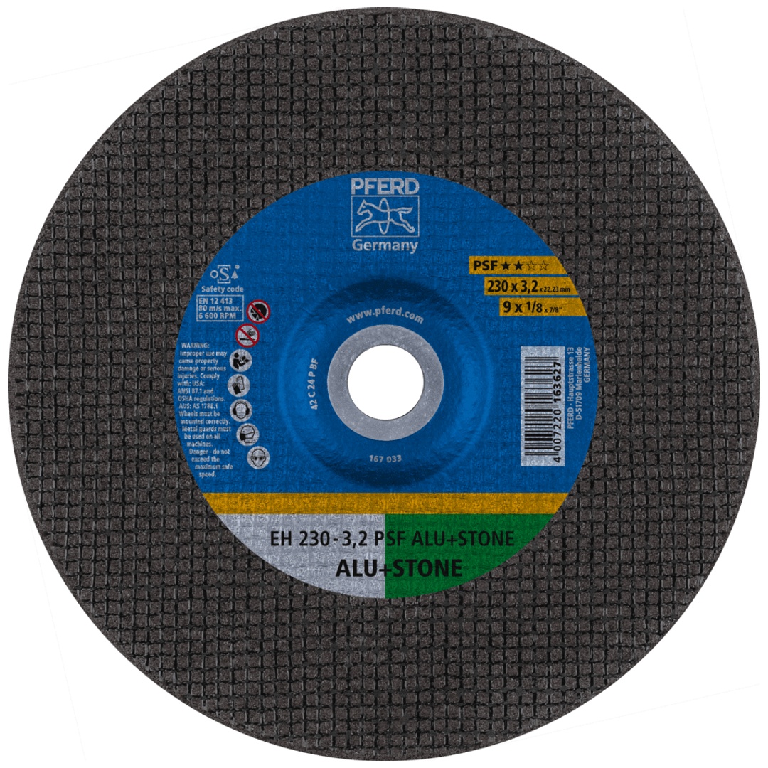 PFERD TOOLS Trennscheibe EH 230x3,2x22,23 mm gekröpft Uni.-Linie PSF ALU+STONE für Alu/NE-Met./Stein