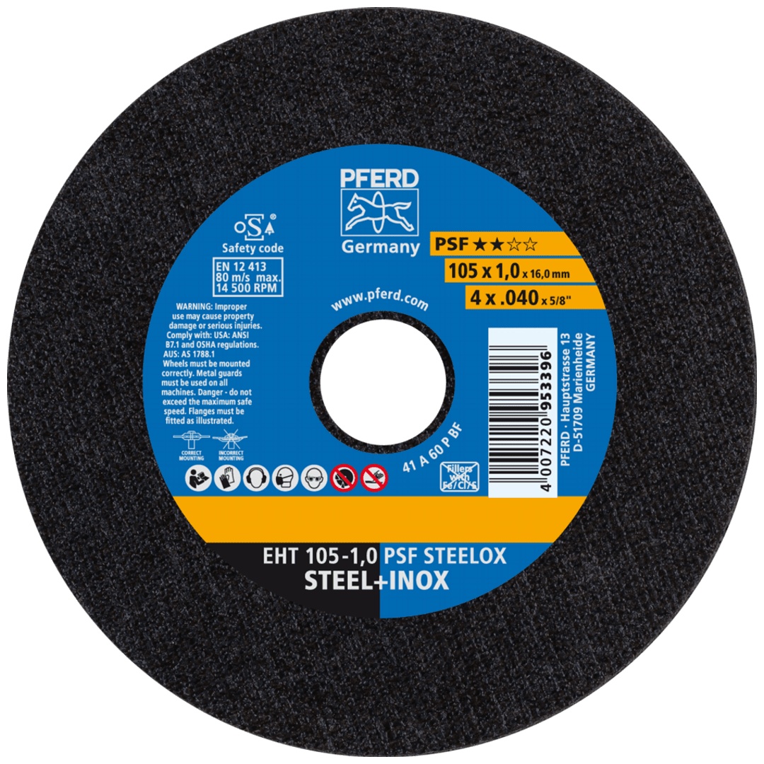 PFERD TOOLS Trennscheibe EHT 105x1,0x16 mm gerade Universallinie PSF STEELOX für Stahl/Edelstahl