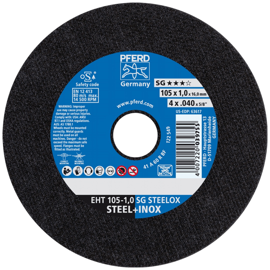 PFERD TOOLS Trennscheibe EHT 105x1,0x16,0 mm gerade Leistungslinie SG STEELOX für Stahl/Edelstahl