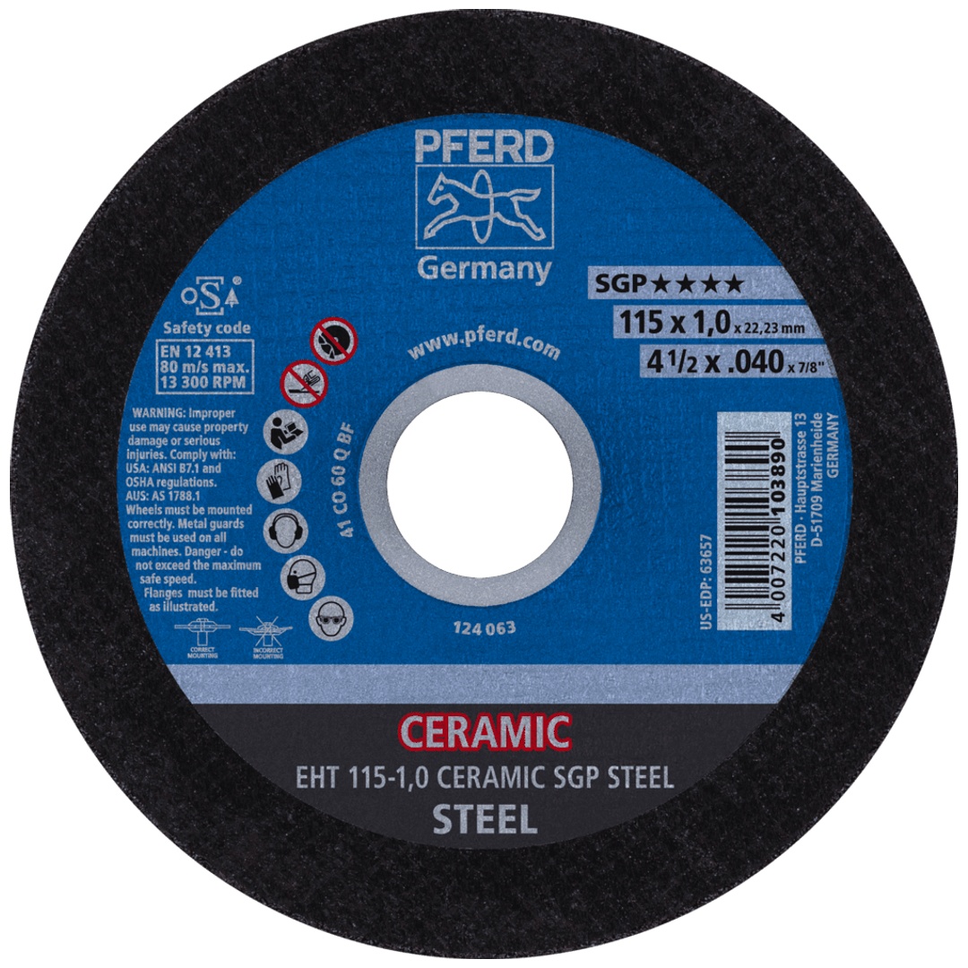 PFERD TOOLS Trennscheibe EHT 115x1,0x22,23 mm gerade CERAMIC Speziallinie SGP STEEL für Stahl