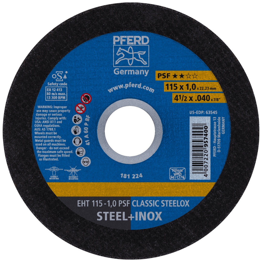 PFERD TOOLS Trennscheibe EHT 115x1,0x22,23 mm gerade Universallinie PSF CLASSIC STEELOX für Stahl/VA