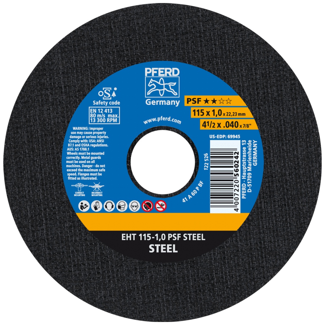 PFERD TOOLS Trennscheibe EHT 115x1,0x22,23 mm gerade Universallinie PSF STEEL für Stahl