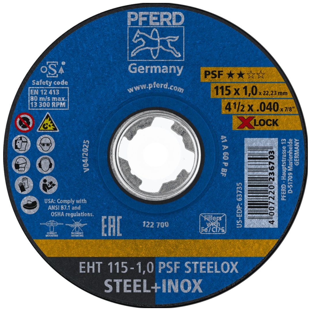 PFERD TOOLS Trennscheibe EHT 115x1,0mm X-LOCK gerade Universallinie PSF STEELOX für Stahl/Edelstahl