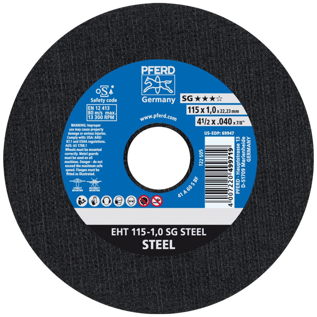 PFERD TOOLS Trennscheibe EHT 115x1,0x22,23 mm gerade Leistungslinie SG STEEL für Stahl