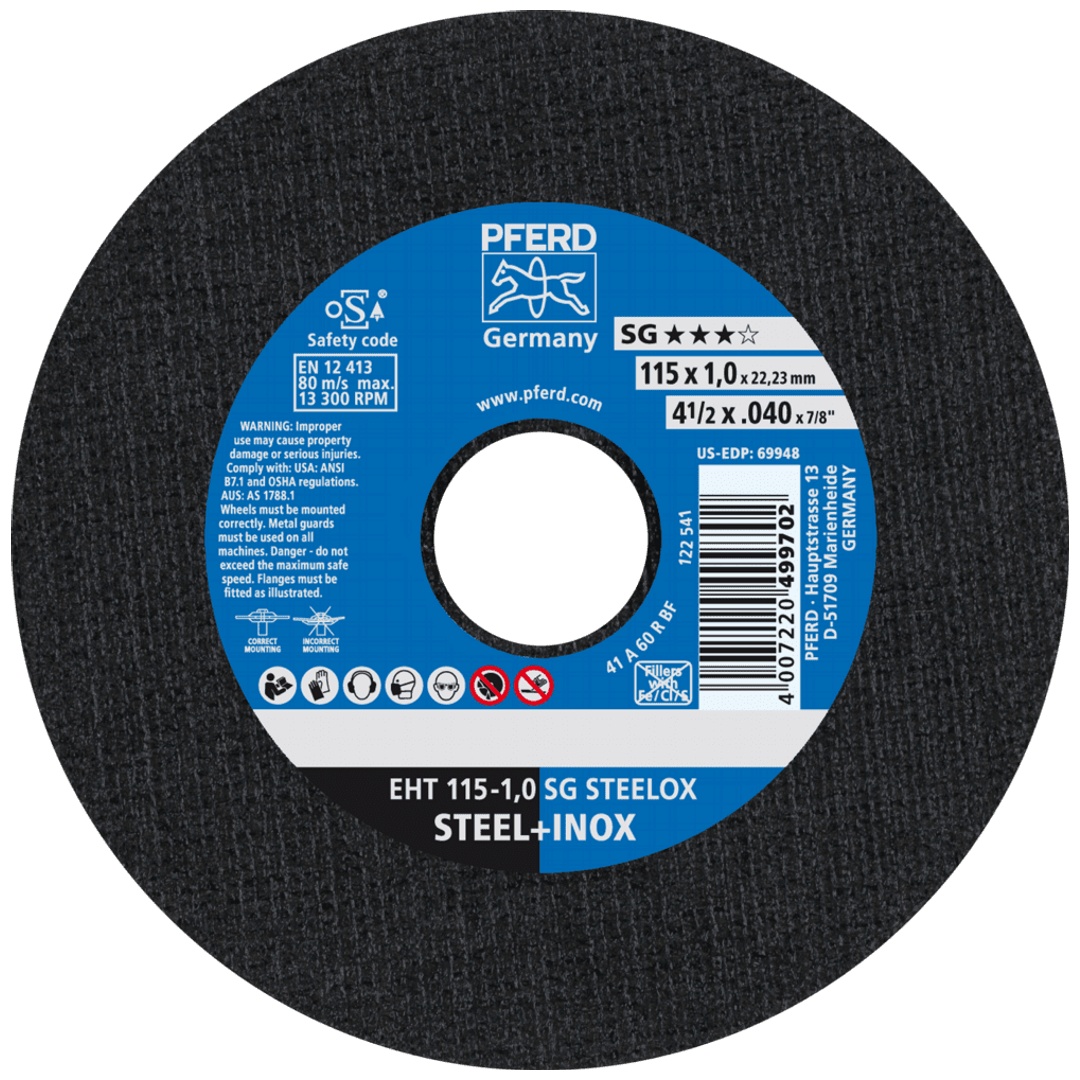 PFERD TOOLS Trennscheibe EHT 115x1,0x22,23 mm gerade Leistungslinie SG STEELOX für Stahl/Edelstahl