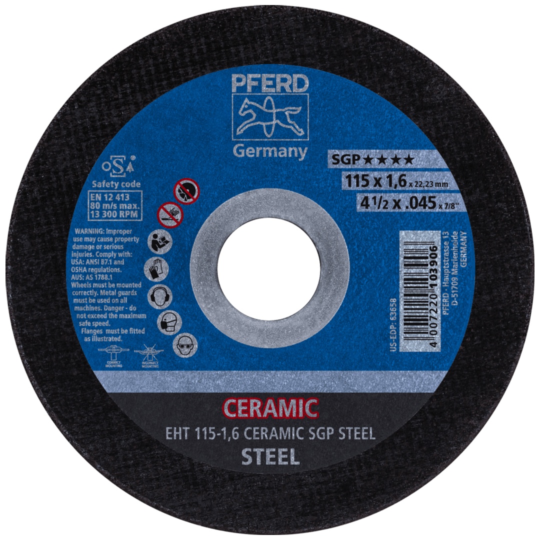 PFERD TOOLS Trennscheibe EHT 115x1,6x22,23 mm gerade CERAMIC Speziallinie SGP STEEL für Stahl