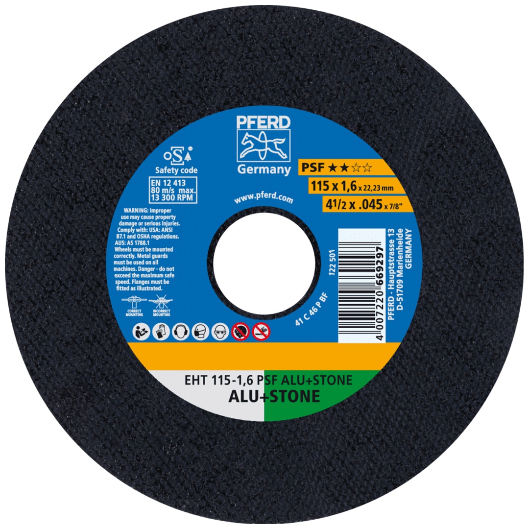 PFERD TOOLS Trennscheibe EHT 115x1,6x22,23 mm gerade Uni.-Linie PSF ALU+STONE für Alu/NE-Met./Stein/PVC