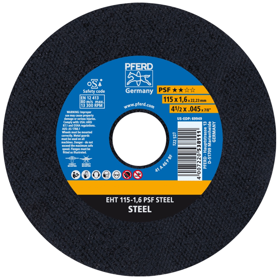 PFERD TOOLS Trennscheibe EHT 115x1,6x22,23 mm gerade Universallinie PSF STEEL für Stahl