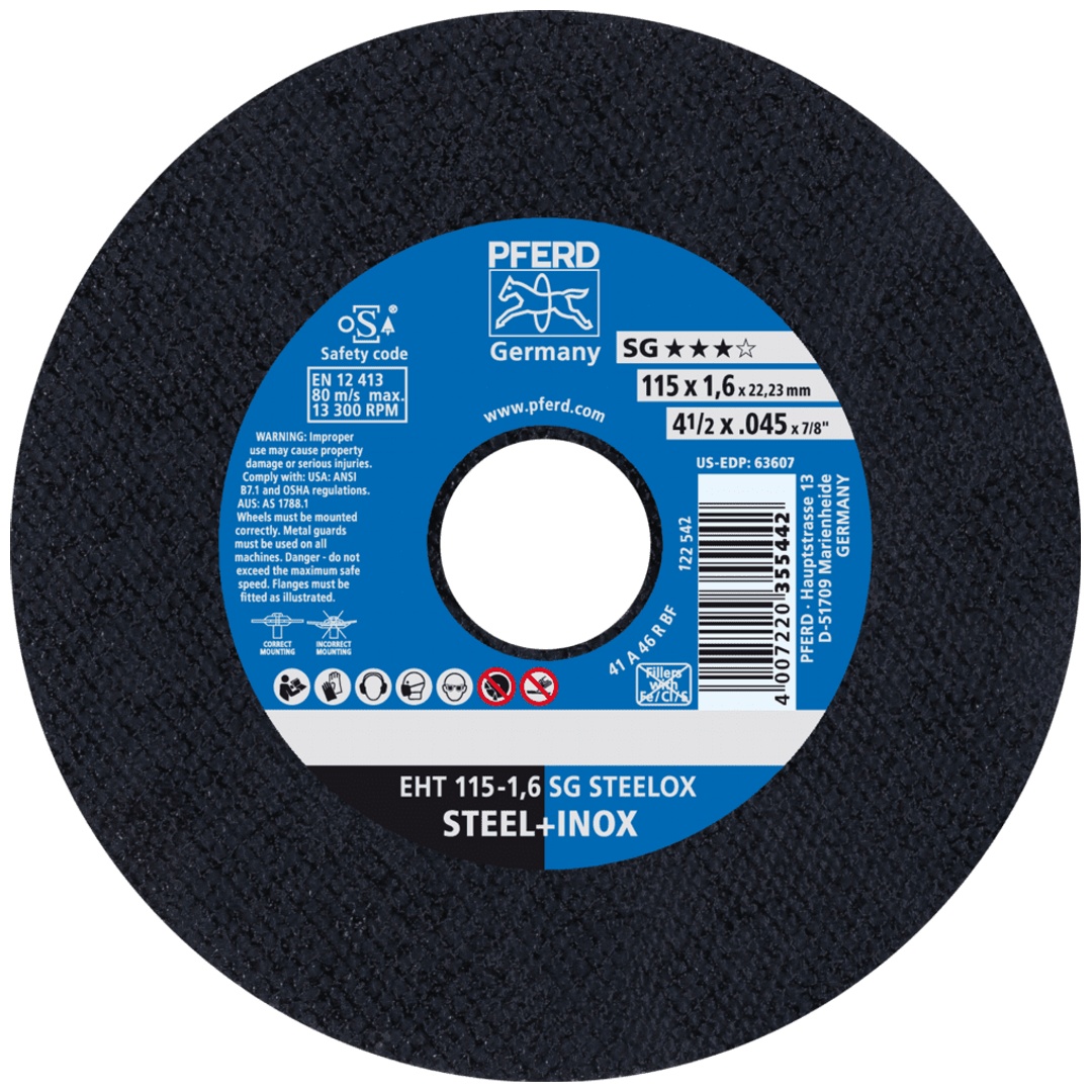 PFERD TOOLS Trennscheibe EHT 115x1,6x22,23 mm gerade Leistungslinie SG STEELOX für Stahl/Edelstahl