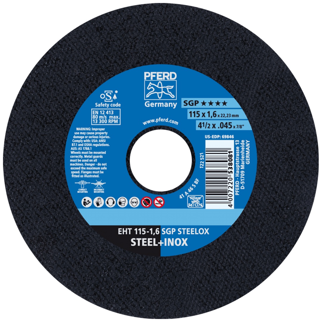 PFERD TOOLS Trennscheibe EHT 115x1,6x22,23 mm gerade Speziallinie SGP STEELOX für Stahl/Edelstahl