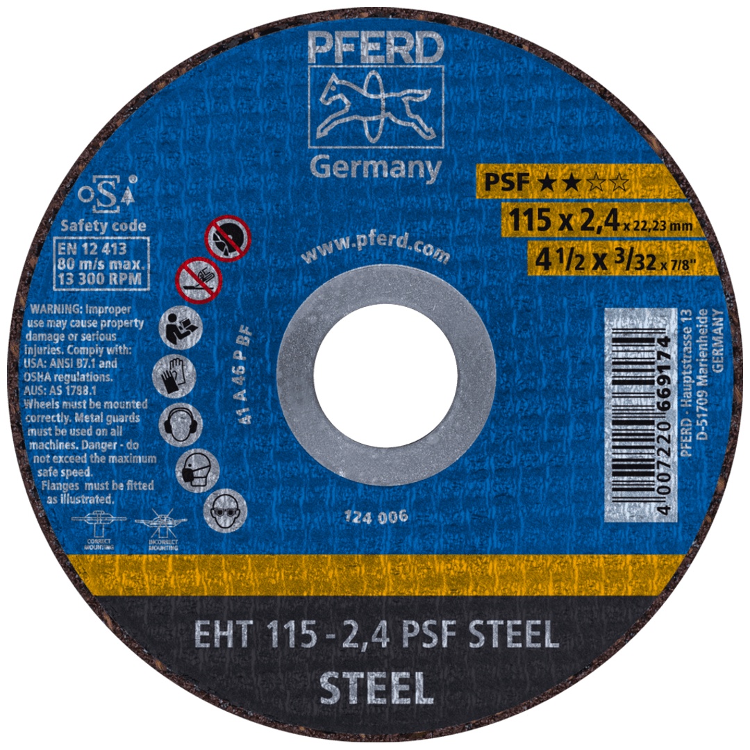 PFERD TOOLS Trennscheibe EHT 115x2,4x22,23 mm gerade Universallinie PSF STEEL für Stahl