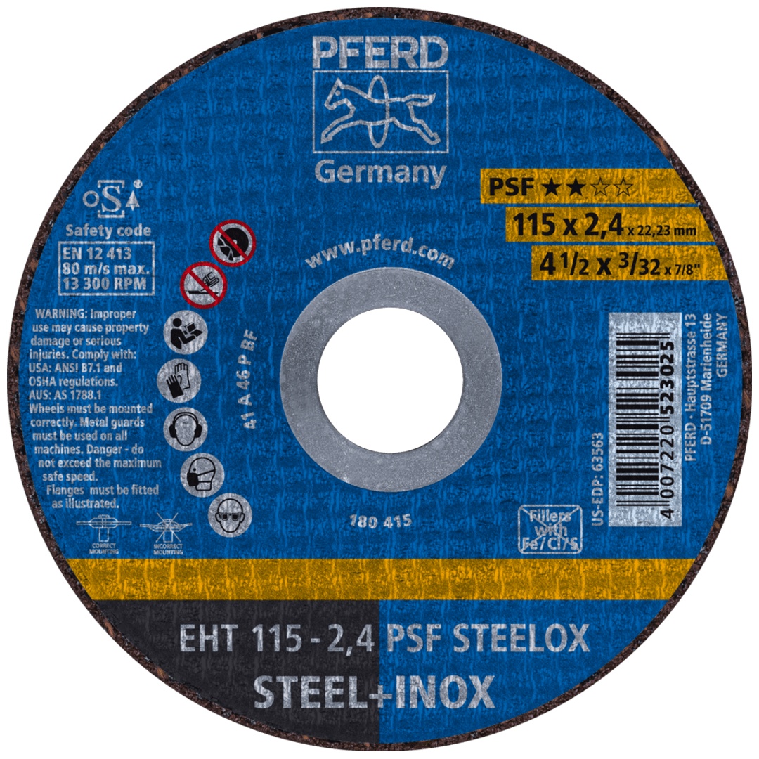 PFERD TOOLS Trennscheibe EHT 115x2,4x22,23 mm gerade Universallinie PSF STEELOX für Stahl/Edelstahl