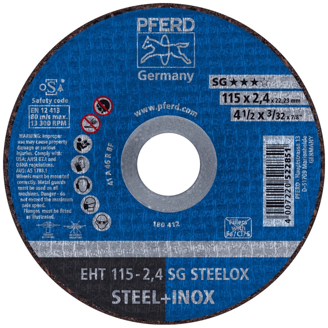 PFERD TOOLS Trennscheibe EHT 115x2,4x22,23 mm gerade Leistungslinie SG STEELOX für Stahl/Edelstahl
