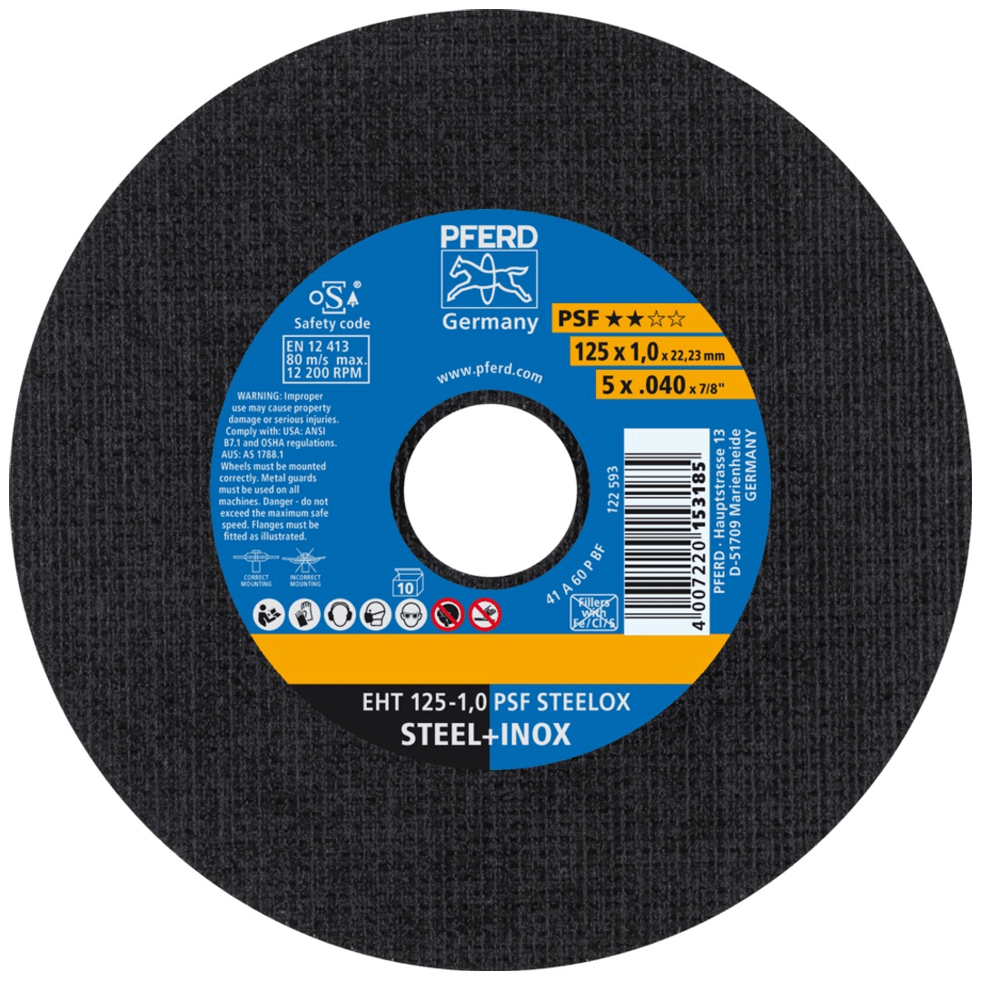 PFERD TOOLS Trennscheibe EHT 125x1,0x22,23 mm gerade Universallinie PSF STEELOX für Stahl/Edelstahl (10)
