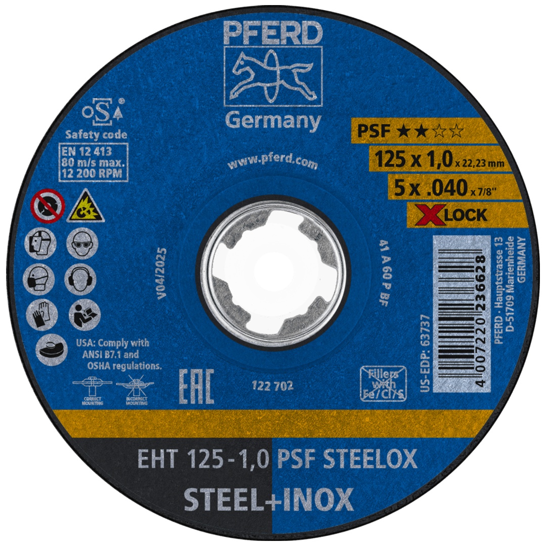 PFERD TOOLS Trennscheibe EHT 125x1,0mm X-LOCK gerade Universallinie PSF STEELOX für Stahl/Edelstahl