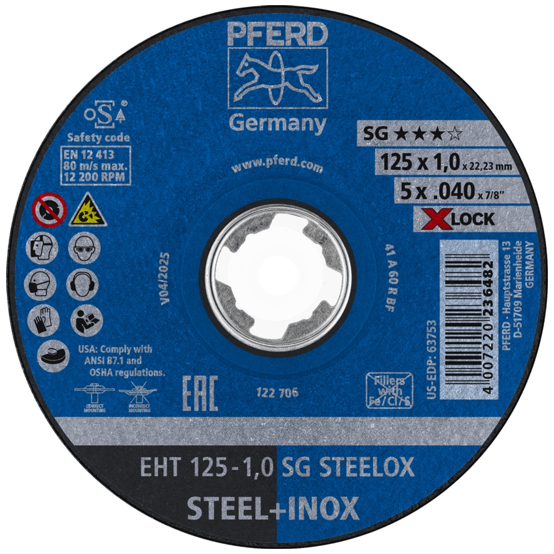 PFERD TOOLS Trennscheibe EHT 125x1,0mm X-LOCK gerade Leistungslinie SG STEELOX für Stahl/Edelstahl