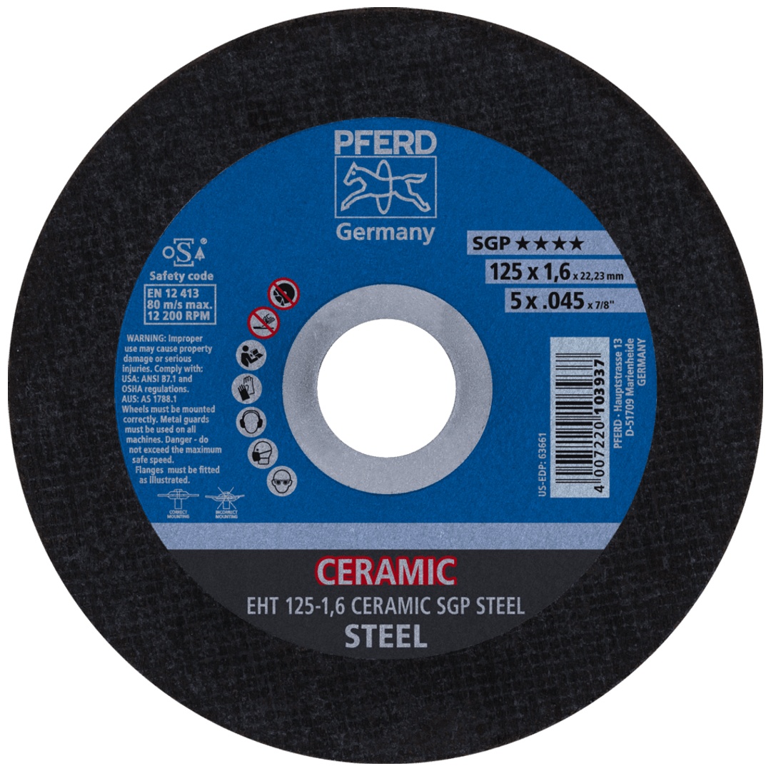 PFERD TOOLS Trennscheibe EHT 125x1,6x22,23 mm gerade CERAMIC Speziallinie SGP STEEL für Stahl