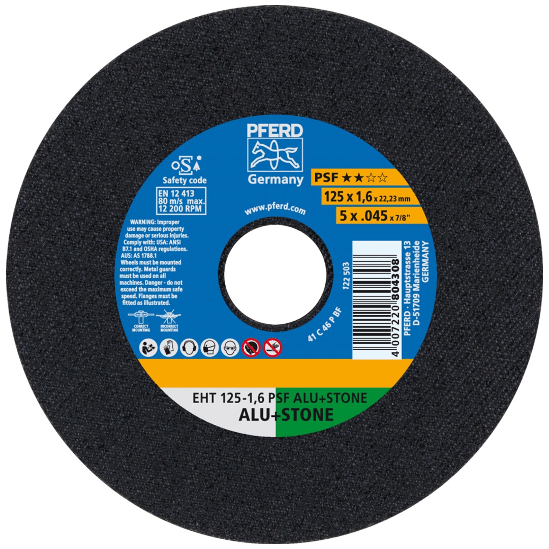 PFERD TOOLS Trennscheibe EHT 125x1,6x22,23 mm gerade Uni.-Linie PSF ALU+STONE für Alu/NE-Met./Stein/PVC