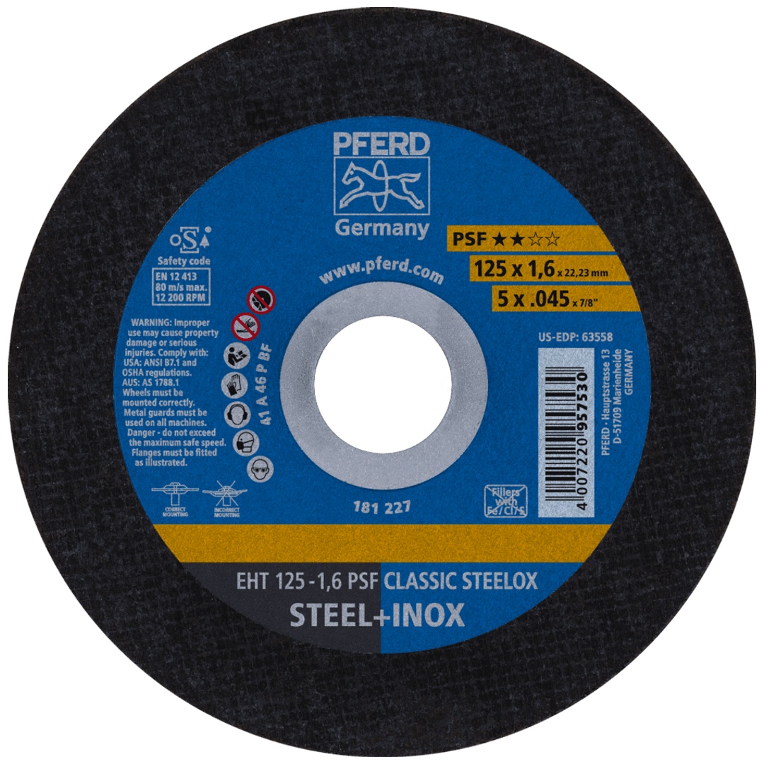 PFERD TOOLS Trennscheibe EHT 125x1,6x22,23 mm gerade Universallinie PSF CLASSIC STEELOX für Stahl/VA