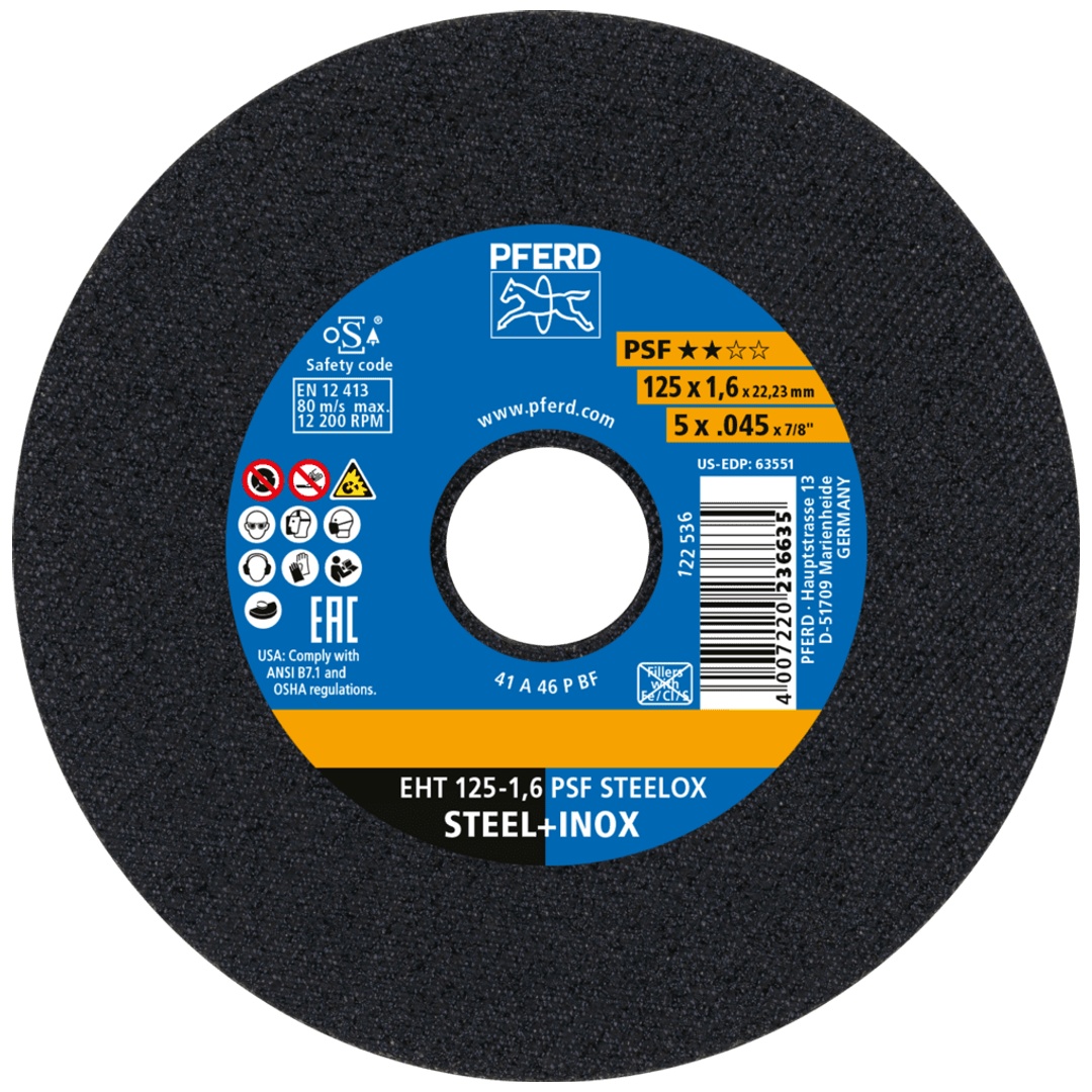 PFERD TOOLS Trennscheibe EHT 125x1,6x22,23 mm gerade Universallinie PSF STEELOX für Stahl/Edelstahl