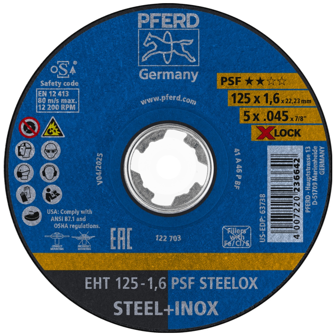 PFERD TOOLS Trennscheibe EHT 125x1,6 mm X-LOCK gerade Universallinie PSF STEELOX für Stahl/Edelstahl