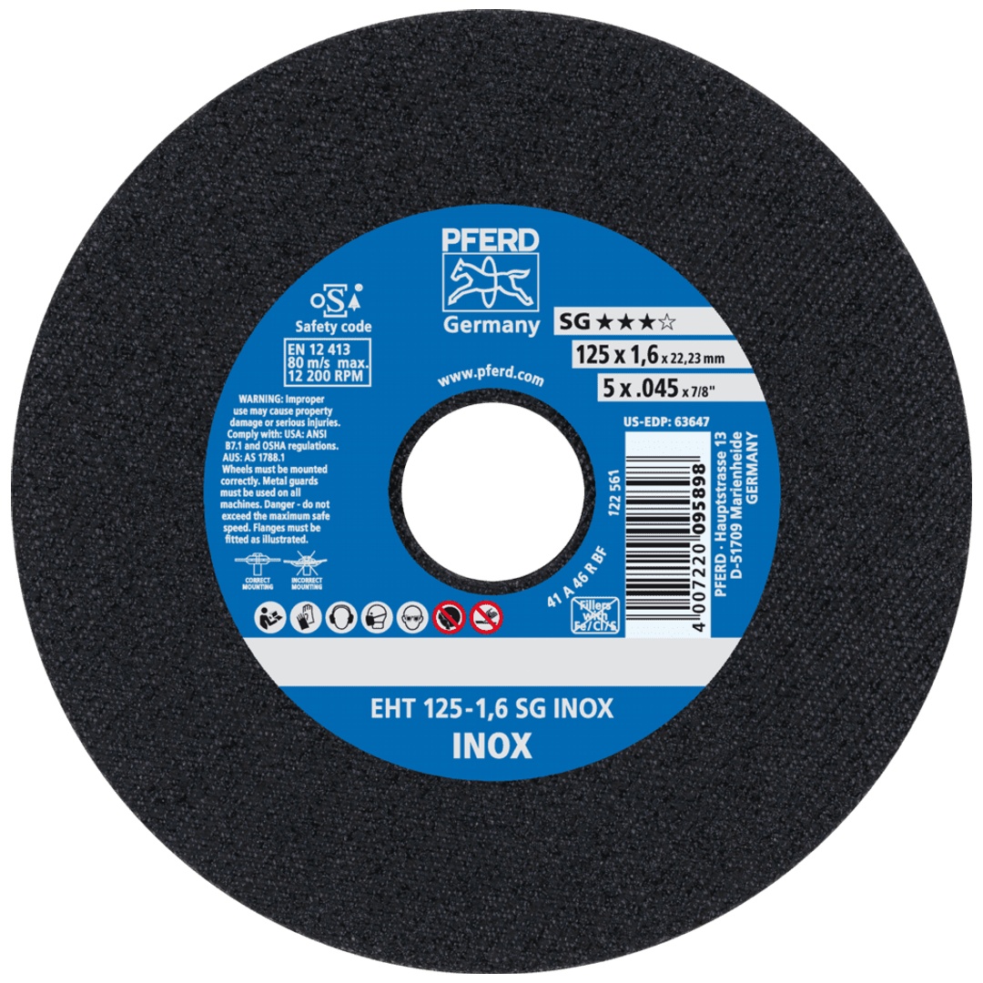 PFERD TOOLS Trennscheibe EHT 125x1,6x22,23 mm gerade Leistungslinie SG INOX für Edelstahl