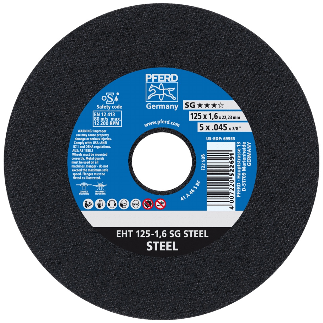PFERD TOOLS Trennscheibe EHT 125x1,6x22,23 mm gerade Leistungslinie SG STEEL für Stahl