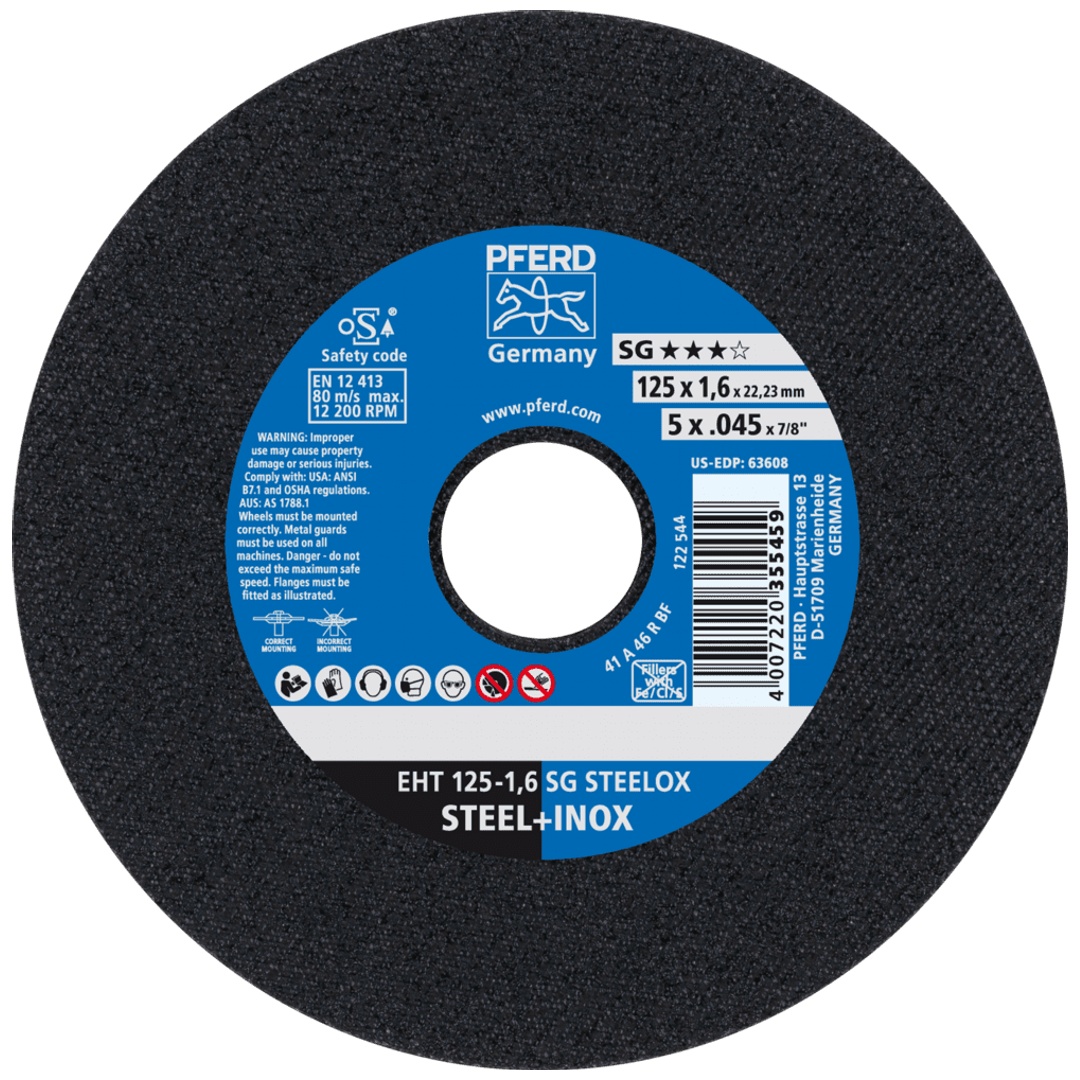 PFERD TOOLS Trennscheibe EHT 125x1,6x22,23 mm gerade Leistungslinie SG STEELOX für Stahl/Edelstahl