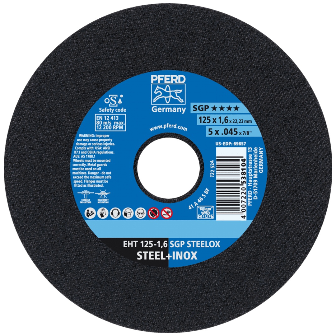 PFERD TOOLS Trennscheibe EHT 125x1,6x22,23 mm gerade Speziallinie SGP STEELOX für Stahl/Edelstahl